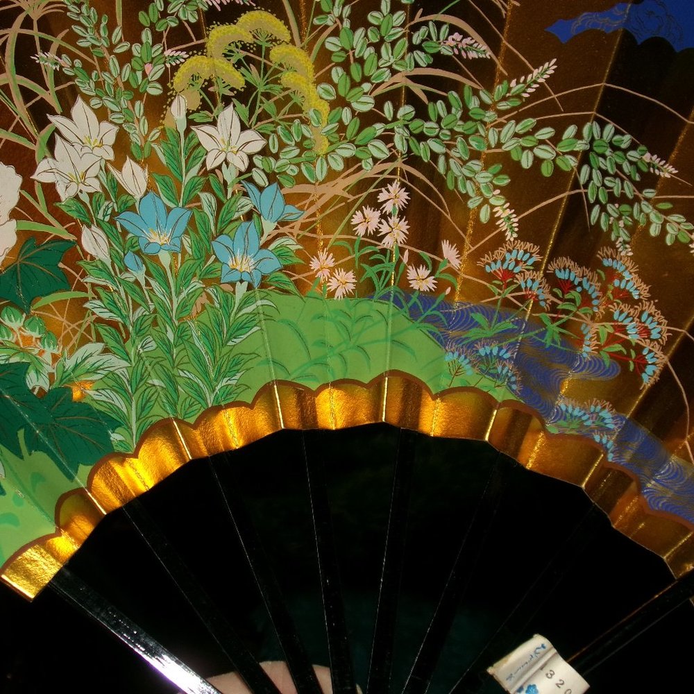 vintage wood & hard cardboard fan 2 sided.